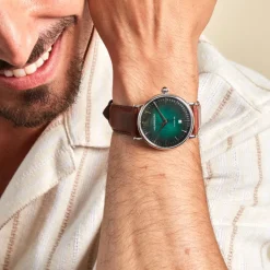 New HERBELIN Montre Inspiration Vert cadran doré fond vert bracelet cuir marron