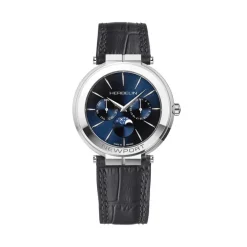 Best HERBELIN Montre Newport Slim Bleu cadran argenté fond bleu bracelet cuir noir