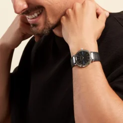 Hot HERBELIN Montre Newport Slim Bleu cadran argenté fond bleu bracelet cuir noir