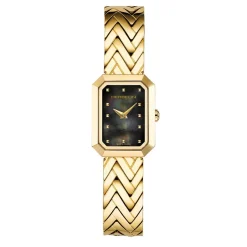 HERBELIN Montre Octogone Nacre Noire cadran doré fond nacre noire bracelet acier doré