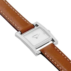 Discount HERBELIN Montre V Eme Avenue Blanc cadran argenté fond blanc bracelet cuir marron