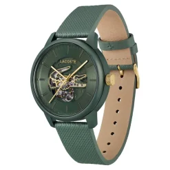 LACOSTE Montre .12.12 Automatique Kaki cadran kaki fond kaki bracelet cuir de veau kaki