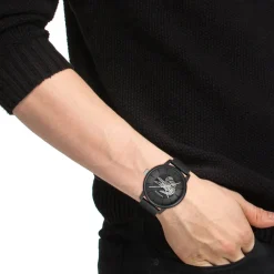 Clearance LACOSTE Montre .12.12 Automatique Noir cadran noir fond noir bracelet cuir de veau noir