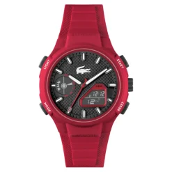 Discount LACOSTE Montre Lc33 Noir cadran rouge fond noir bracelet silicone rouge