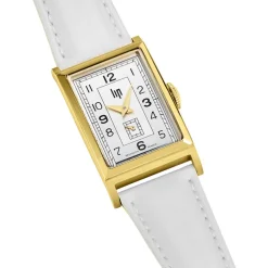 Best LIP Montre Churchill T18 Argenté cadran doré fond argenté bracelet cuir blanc