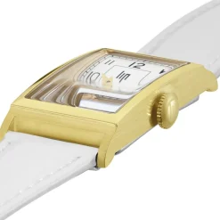 Best LIP Montre Churchill T18 Argenté cadran doré fond argenté bracelet cuir blanc