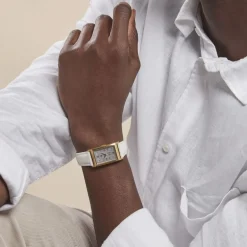 Best LIP Montre Churchill T18 Argenté cadran doré fond argenté bracelet cuir blanc