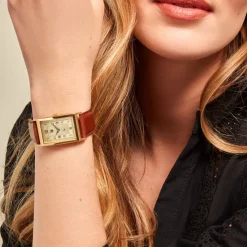 Best LIP Montre Churchill T24 Champagne cadran doré fond champagne bracelet cuir marron