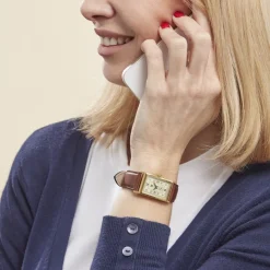 Clearance LIP Montre Churchill T18 Doré cadran doré fond doré bracelet cuir marron