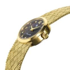 LIP Montre Henriette 22 Nacre Noire cadran doré fond nacre noire bracelet acier doré