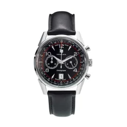 LIP Montre Himalaya Chrono Noir cadran argenté fond noir bracelet cuir noir