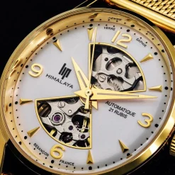 Discount LIP Montre Himalaya Sablier 33 Blanc cadran doré fond blanc bracelet acier doré