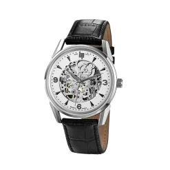 Online LIP Montre Himalaya Squelette Argenté cadran argenté fond argenté bracelet cuir noir