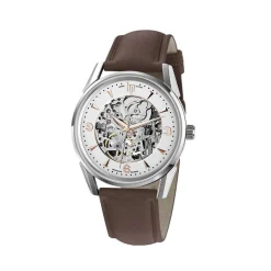 Hot LIP Montre Himalaya Squelette Argenté cadran argenté fond argenté bracelet cuir marron