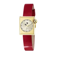 LIP Montre Mach 2000 Mini Square Doré cadran doré fond doré bracelet cuir de vache rouge