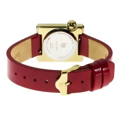 LIP Montre Mach 2000 Mini Square Doré cadran doré fond doré bracelet cuir de vache rouge