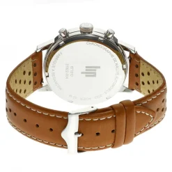 Hot LIP Montre Rallye Bleu cadran argenté fond bleu bracelet cuir marron