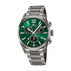 Sale LOTUS Montre Chrono Vert cadran gris fond vert bracelet acier gris
