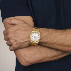 Hot LOTUS Montre Freedom Collection Blanc cadran doré fond blanc bracelet acier doré