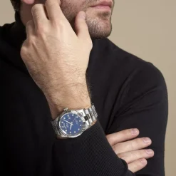 New LOTUS Montre Freedom Collection Bleu cadran argenté fond bleu bracelet acier argenté