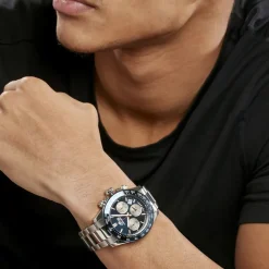 Best LOTUS Montre Freedom Collection Bleu cadran argenté fond bleu bracelet acier argenté