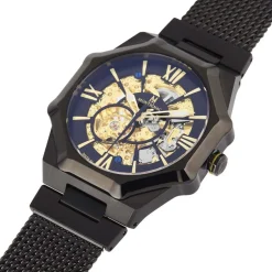 MONTIGNAC Montre Octogon Automatique Noir cadran noir fond noir bracelet acier noir