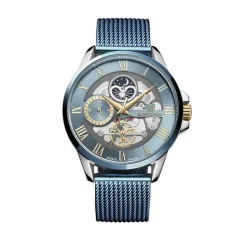Sale MONTIGNAC Montre Round Bleu cadran argenté fond bleu bracelet acier bleu