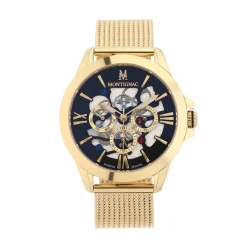 Discount MONTIGNAC Montre Round Noir cadran doré fond noir bracelet acier doré