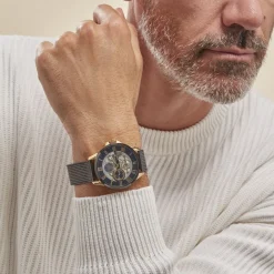 Clearance MONTIGNAC Montre Round Noir cadran doré fond noir bracelet acier noir