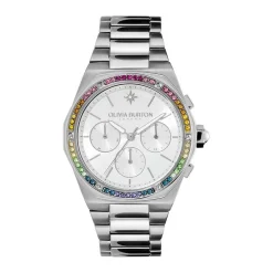 Outlet OLIVIA BURTON Montre Hexa Multifonction Argenté cadran argenté fond argenté bracelet acier blanc