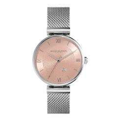 Clearance OLIVIA BURTON Montre Minima Bee Rose cadran argenté fond rose bracelet acier blanc