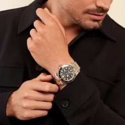 Clearance PHILIPP PLEIN Montre Gmt-i Challenger Noir cadran doré fond noir bracelet acier bicolore