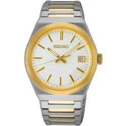 Online SEIKO Montre Classique Blanc cadran argenté fond blanc bracelet acier bicolore