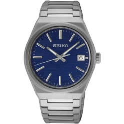 Hot SEIKO Montre Classique Bleu cadran argenté fond bleu bracelet acier argenté