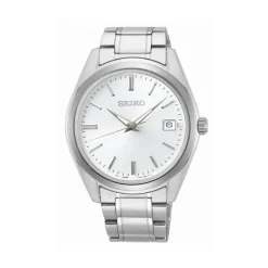 Clearance SEIKO Montre Classique Blanc cadran argenté fond blanc bracelet acier argenté