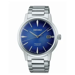 Hot SEIKO Montre Presage Bleu cadran argenté fond bleu bracelet acier argenté