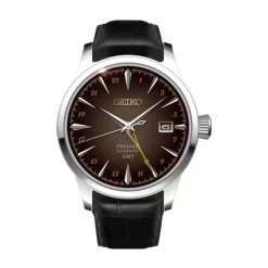 Outlet SEIKO Montre Presage Cocktail Marron cadran argenté fond marron bracelet cuir de vache marron