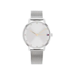 Clearance TOMMY HILFIGER Montre Pippa Blanc cadran argenté fond blanc bracelet acier argenté