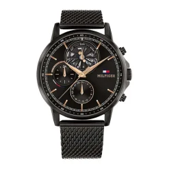 Clearance TOMMY HILFIGER Montre Stewart Noir cadran noir fond noir bracelet acier noir