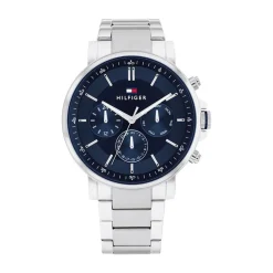 Clearance TOMMY HILFIGER Montre Tyson Bleu cadran blanc fond bleu bracelet acier argenté