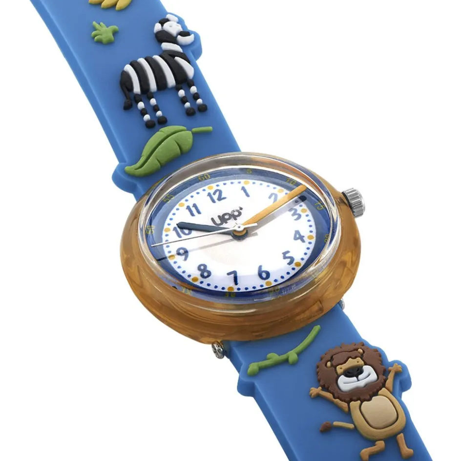 Sale UPP Montre Fuzzy Bicolore cadran orange fond bicolore bracelet plastique bleu