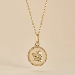 Online Histoire d'Or Pendentif Ange Rond Cisele or jaune