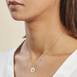 Online Histoire d'Or Pendentif Ange Rond Cisele or jaune