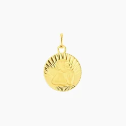 New Histoire d'Or Pendentif Ange Rond Effet Diamante Or Jaune