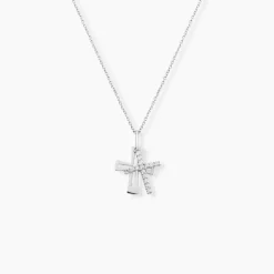 Discount Histoire d'Or Pendentif Canice Croix Or Blanc Oxyde De Zirconium