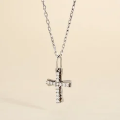 Discount Histoire d'Or Pendentif Canice Croix Or Blanc Oxyde De Zirconium