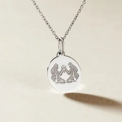 Hot Histoire d'Or Pendentif Zodiaque Rond Argent Blanc