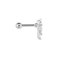 Hot Histoire d'Or Piercing D'oreille Unitaire Fox Argent Rhodié Oxyde De Zirconium